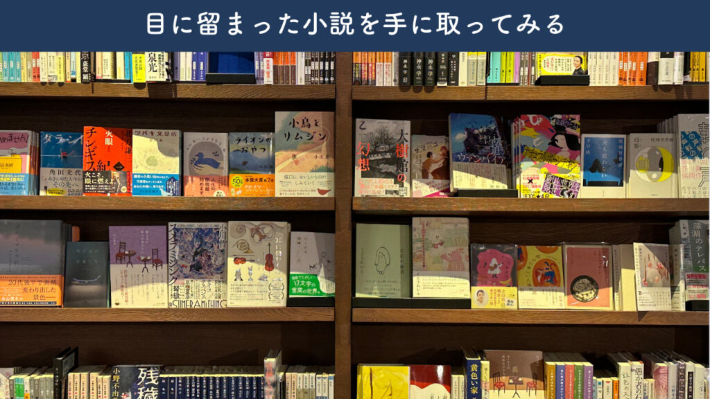 実際の大型書店に並ぶ小説の画像